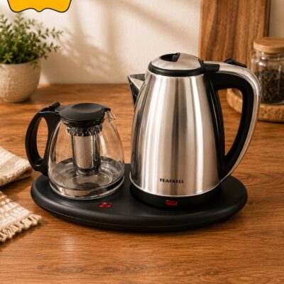 چای‌ساز برقی TEAFAELL مدل TF-200N با کتری استیل و قوری شیشه‌ای